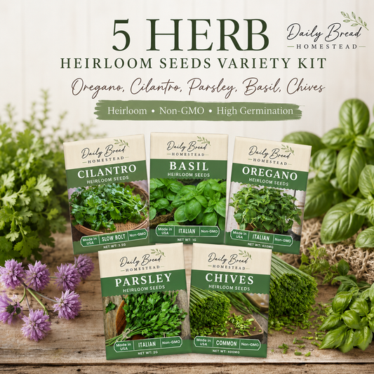 5 Herb Heirloom Seed Variety Kit – Basil, Cilantro, Oregano, Parsley & Chives